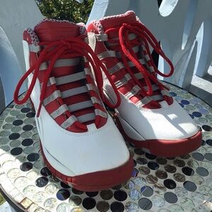 Air Jordan 10 Retro Red Steel Leather High-tops Red and White Sneakers 2005 6Y